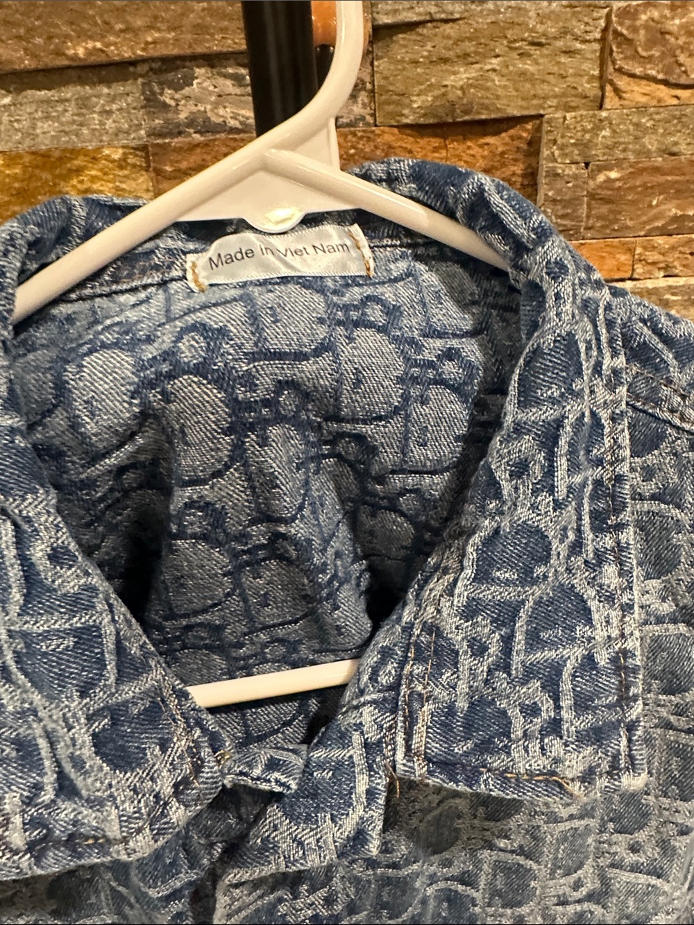 Blue Patterned Jean Jacket size L - Picture 3 of 5
